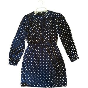 Akira Chicago Black Label Mini Dress Womens Small Navy Blue Tan Polka Dots Vneck